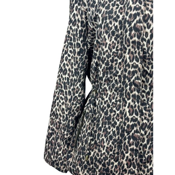 JM Collection Leopard Coat Jacket Womens M Brown Black Belted Waist Snap Button - Picture 8 of 16